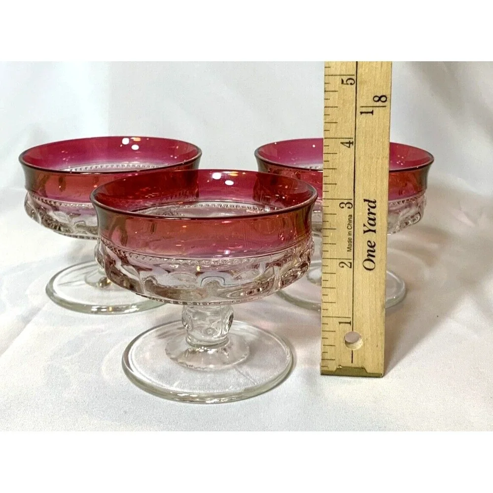 Tiffin Franciscan King's Crown Champagne Coupe X3 Cranberry Ruby Flashed Glass‎